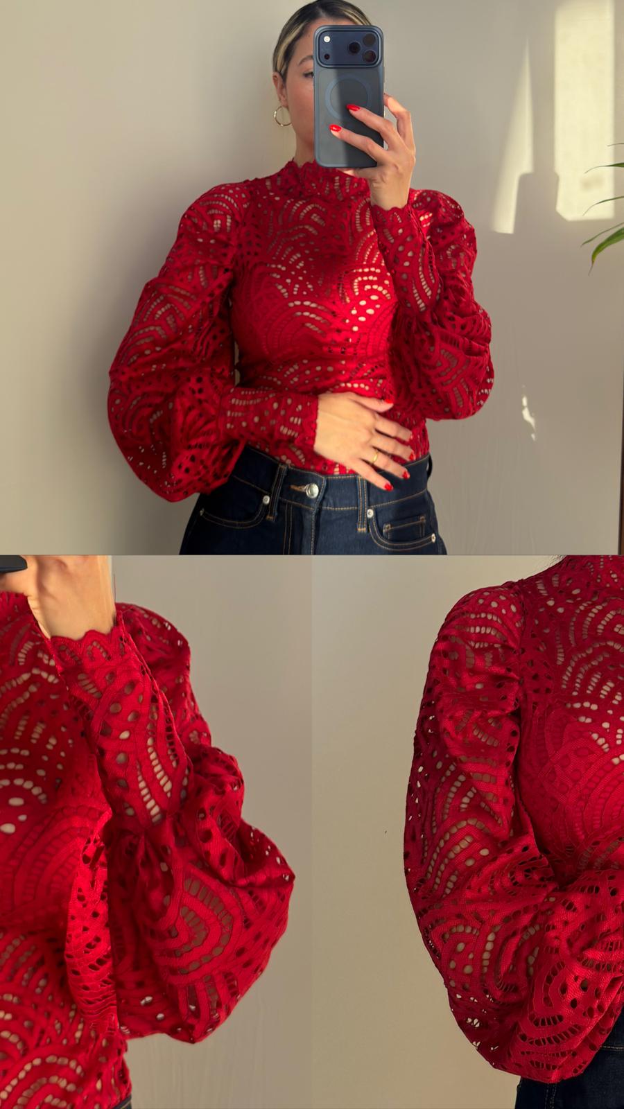 MAXI MANGAS •LACE RED•