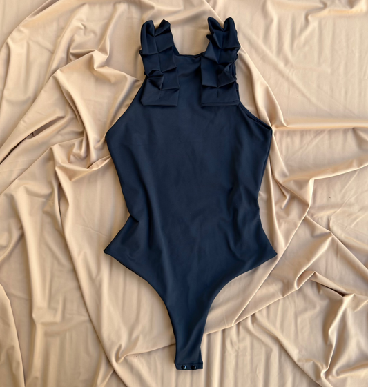 BLACK | Pleated Halter Bodysuit
